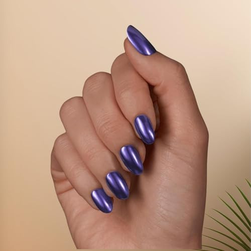 Matte Purple Chrome Press on Nails Short Almond Nails Press oval short purple