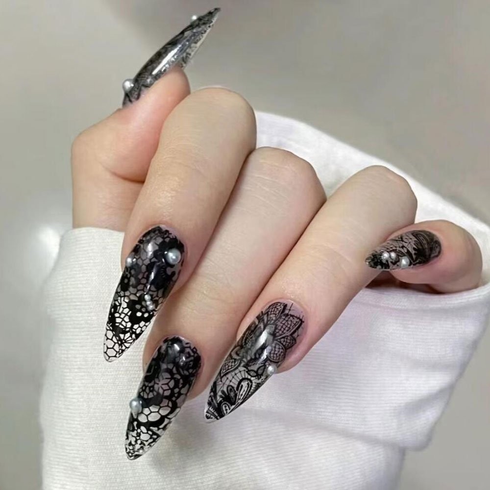 10 Rolls Sexy Lace Nail Foils Black White Transfer Paper Nail Art Stickers AE