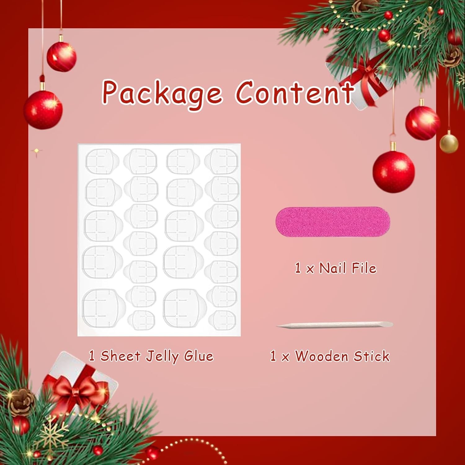 Christmas Bling French Tip Press on Nails Long Square Fake Nails with Candy C…
