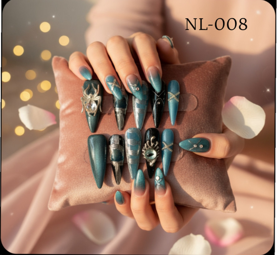 Dark green press-on almond-shaped nail stickers, short almond-shaped false nails