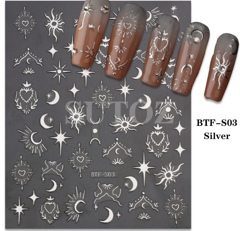 Star Moon Bronzing Heart Nails Gold Sliver Laser Spiritual Baddies Stickers NS39