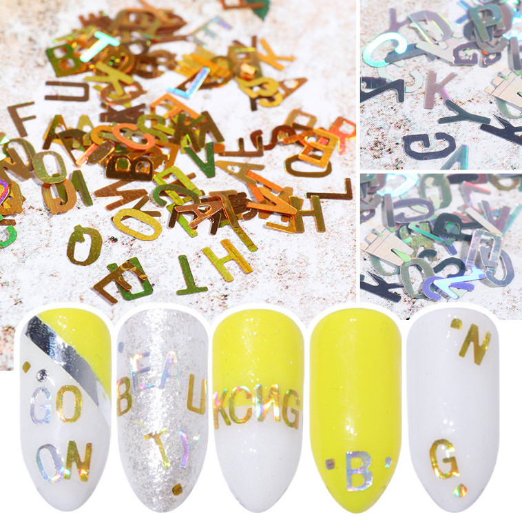A-Z Word Letter Alphabet Holographic Nail Art Glitter Slime Sequins 3g