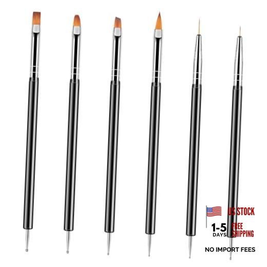 Artdone Nail Dotting Tools 6PCS Double-ended Nail Art Brushes Kit Nail Black