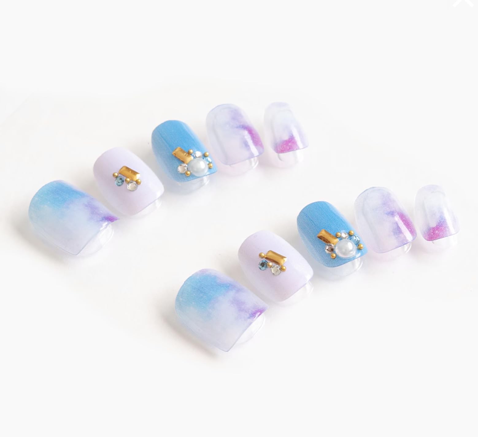 Nail Tips Short Square Nuance Blue Yuzu Nail Japan