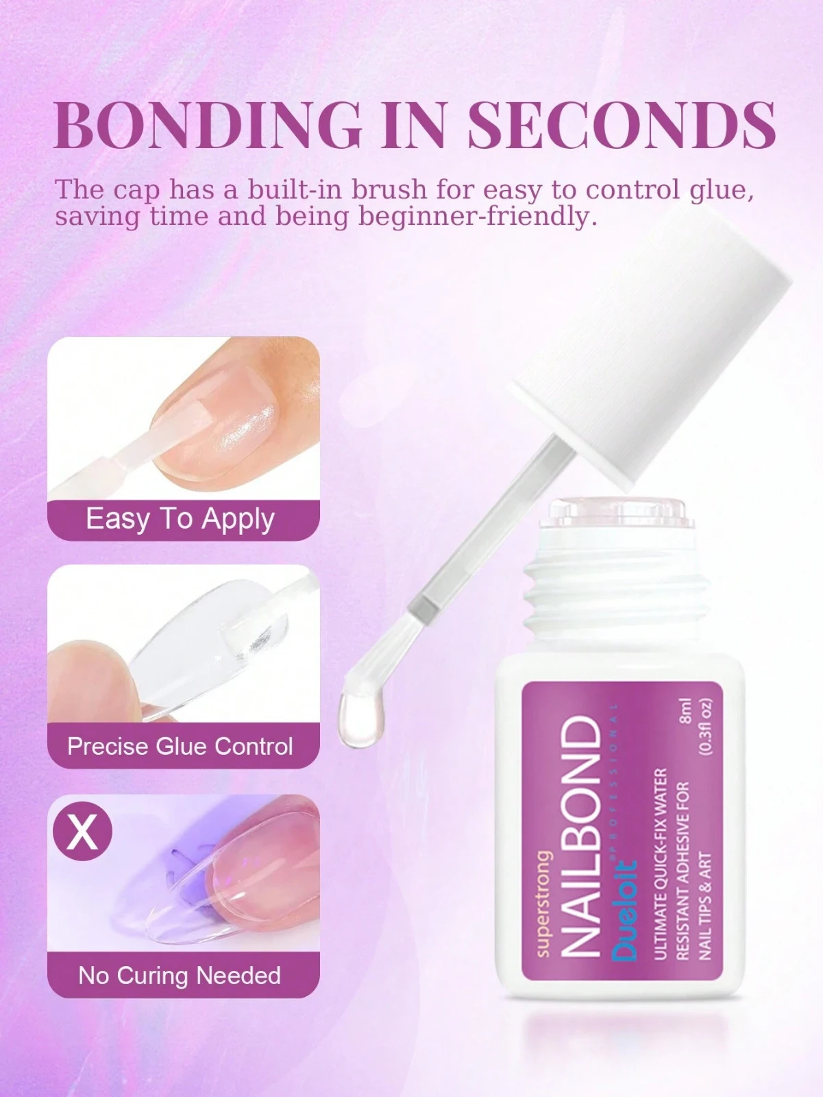 3pcs Brush-On Nail Glue Set 8ml – Strong Adhesive for Press-On&Acrylic Nails-UK