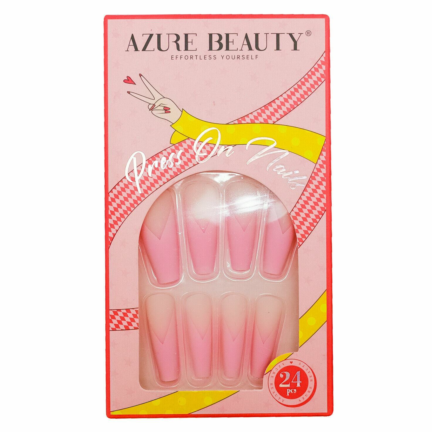Azure Beauty 24 Piece Adhesive ABS Plastic French Press on nails Super Low Pink