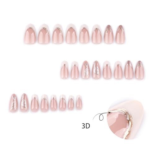 3D Nude Pink Butterfly French Press-On Nails, Almond Medium 14.pink butterfly