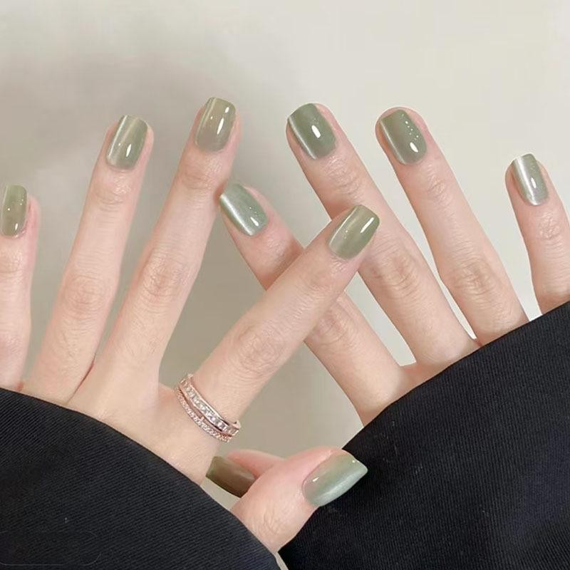 10Pcs Trendy Simple Solid Color Cat Eye Nail Art Long Lasting Fake Nails