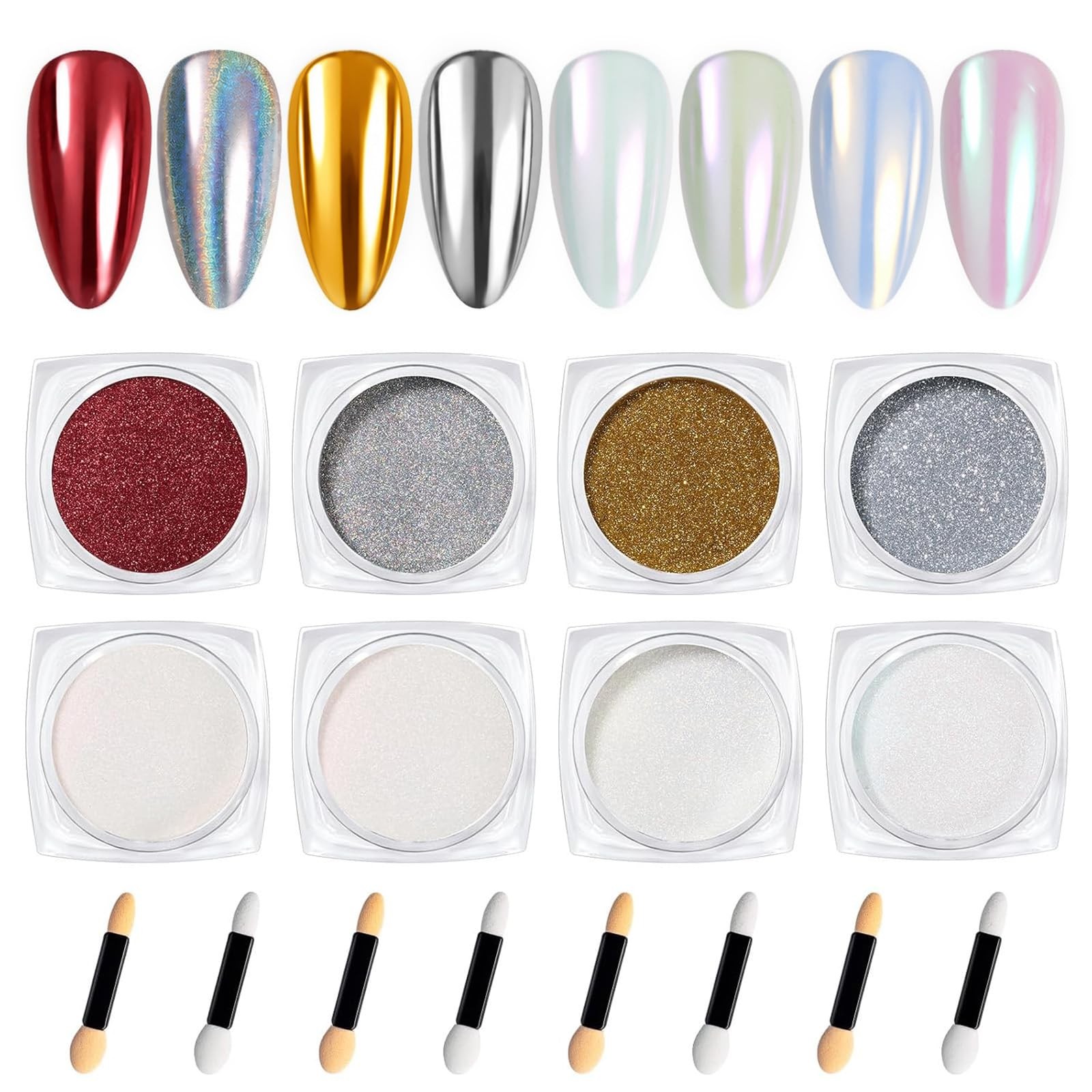 Beetles Chrome Nail Powder Set 8 Colors Holographic Pearl Aurora and Gold | S…