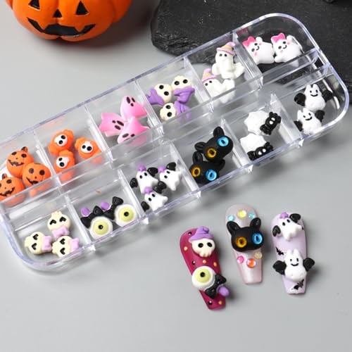 1Box Halloween Nail Charms Cute Ghost Pumpkin Mini Halloween Resin Bat Ghost