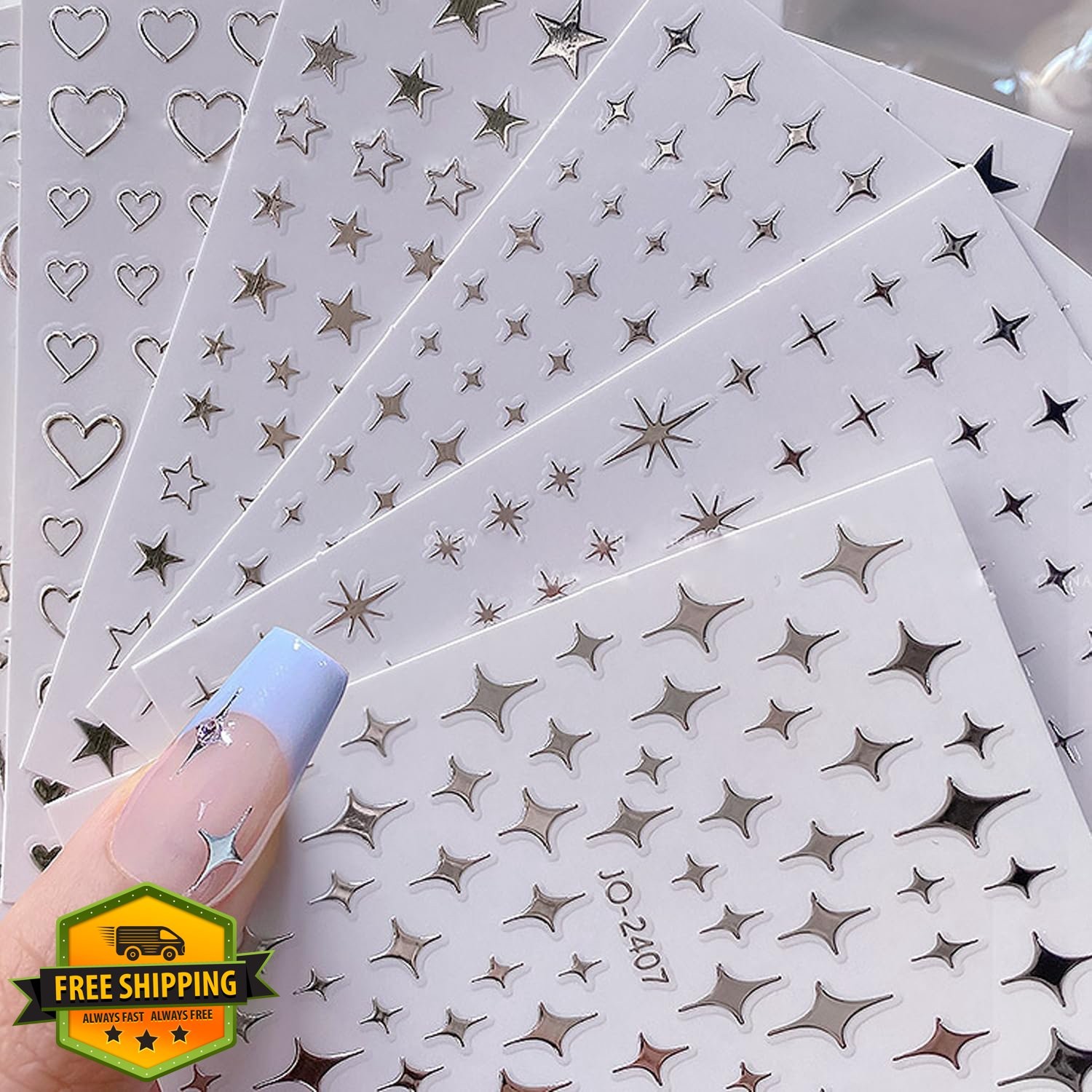 BSBTBZ Heart Star Nail Art Stickers 3D Silver Glitter Design 26