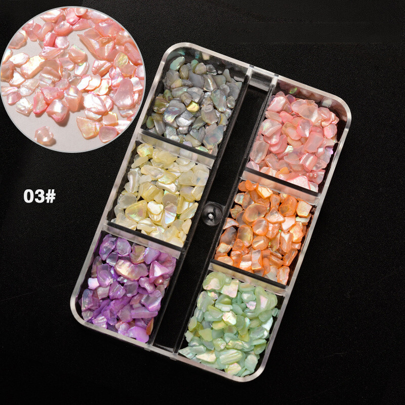 6 Grids Nail Art Abalone Shell Irregular Fragment 3D Charm Decoration Slice DIY