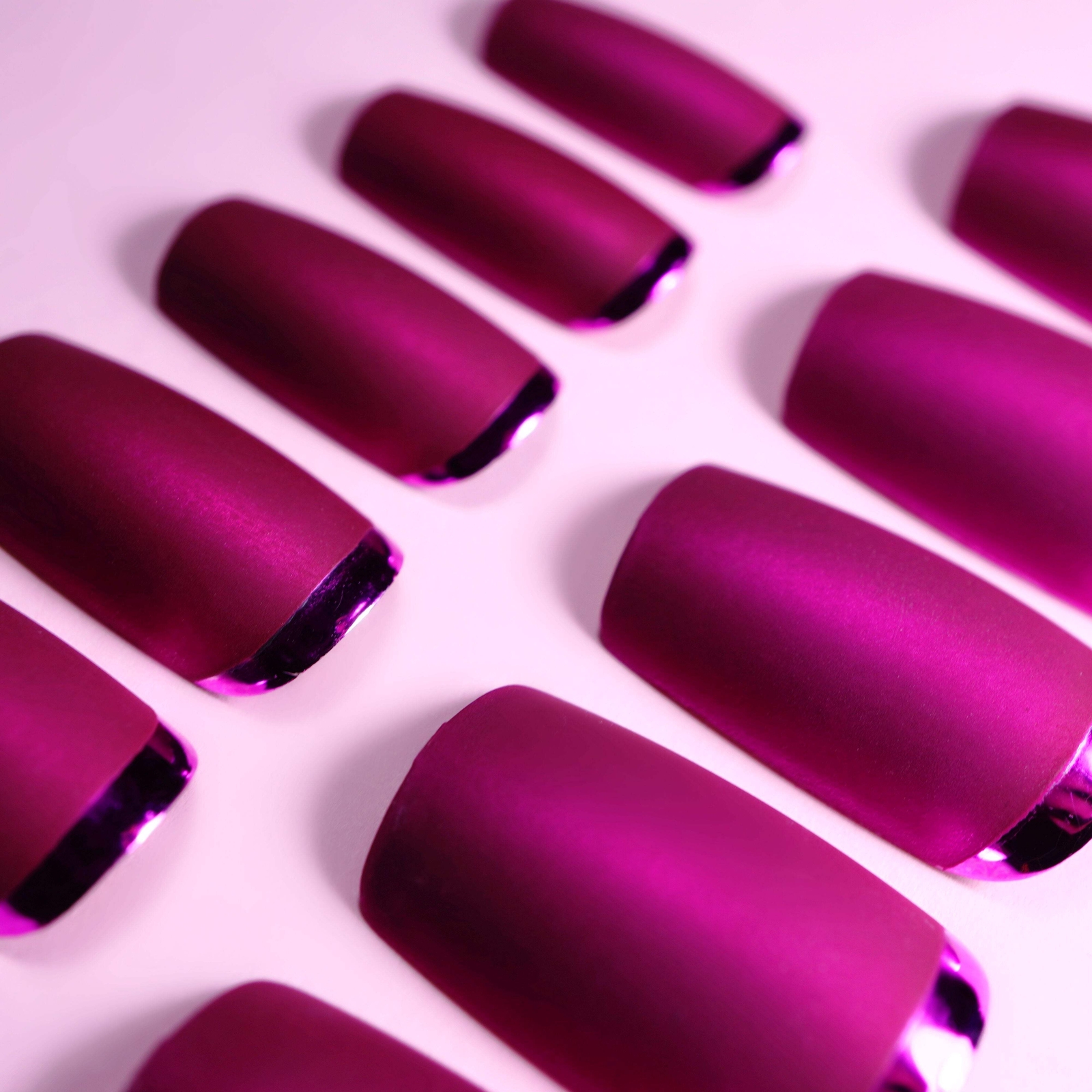 Matte Pink French Press On Nails Long Square False Glue On Tips Fake Nails Set