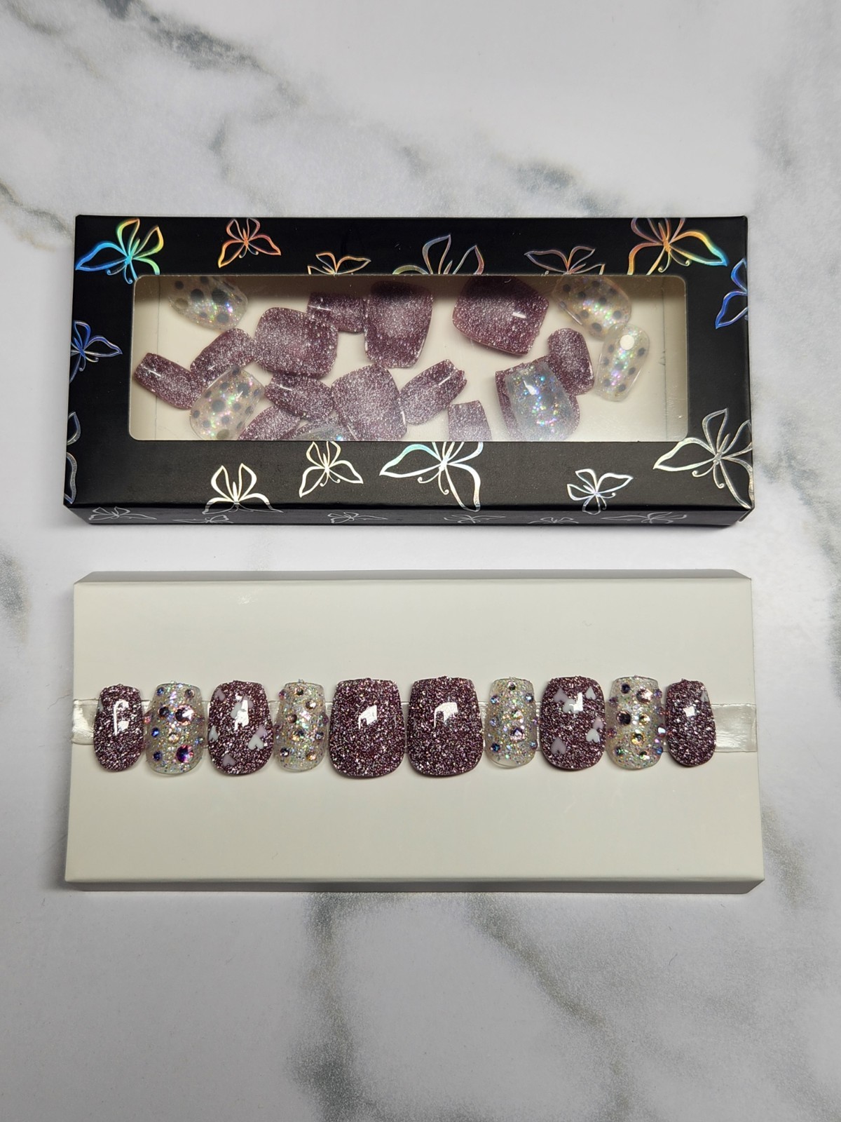 30-Piece Press-On Nail Set. Diamond High-Shine, High-Sparkle. Short Square. New.