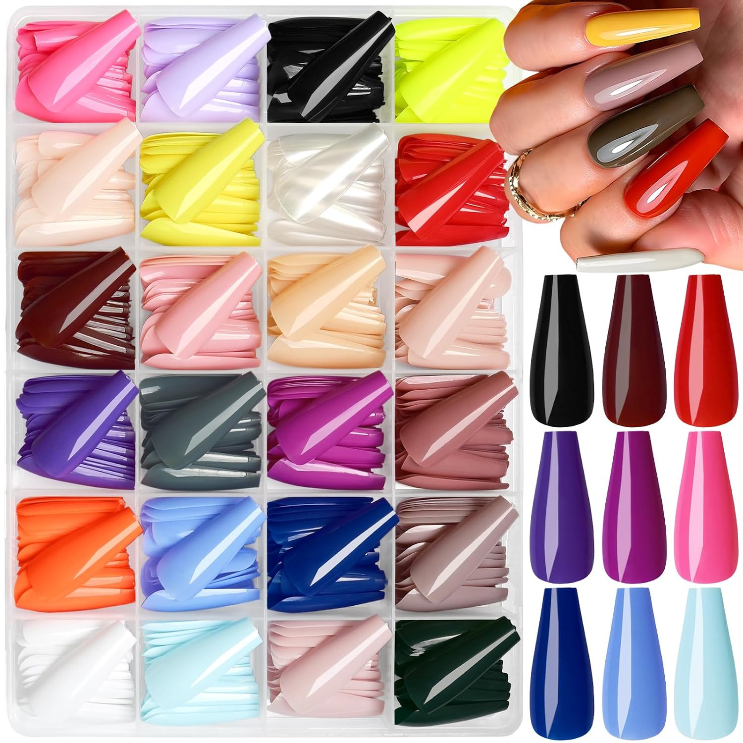 Coffin Press on Nails Long, 576Pcs Coffin Fake Nails Full Cover Long Glossy Ball