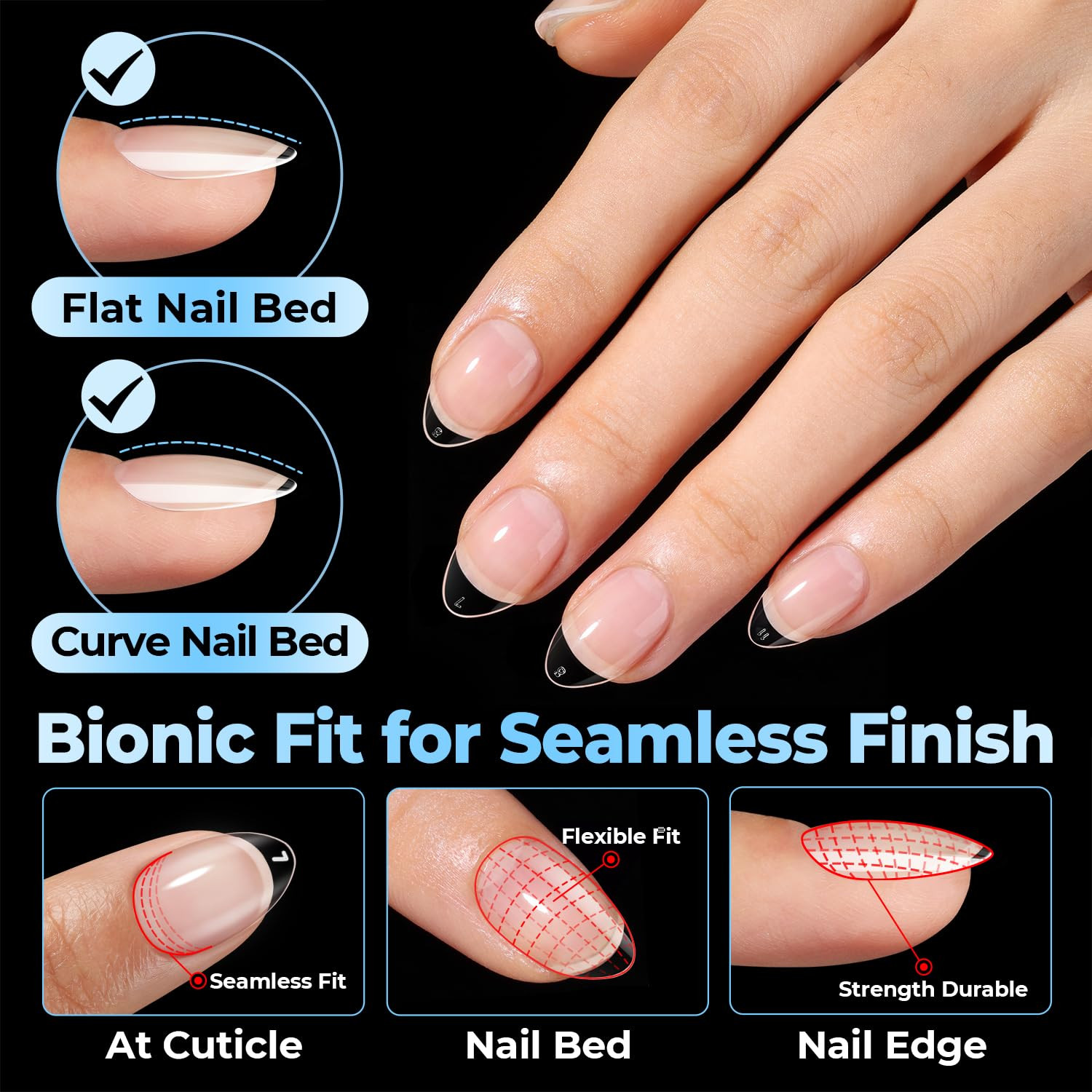 Extra Short Almond Nail Tips Full Cover 450PCS 15 Sizes | Pre-Etched Short Gel N