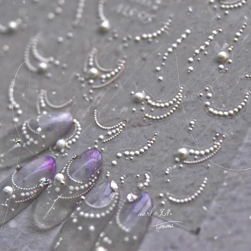 White Pearl Chain Nail Art Stickers Decals 5D Embossed Nail white peral chains