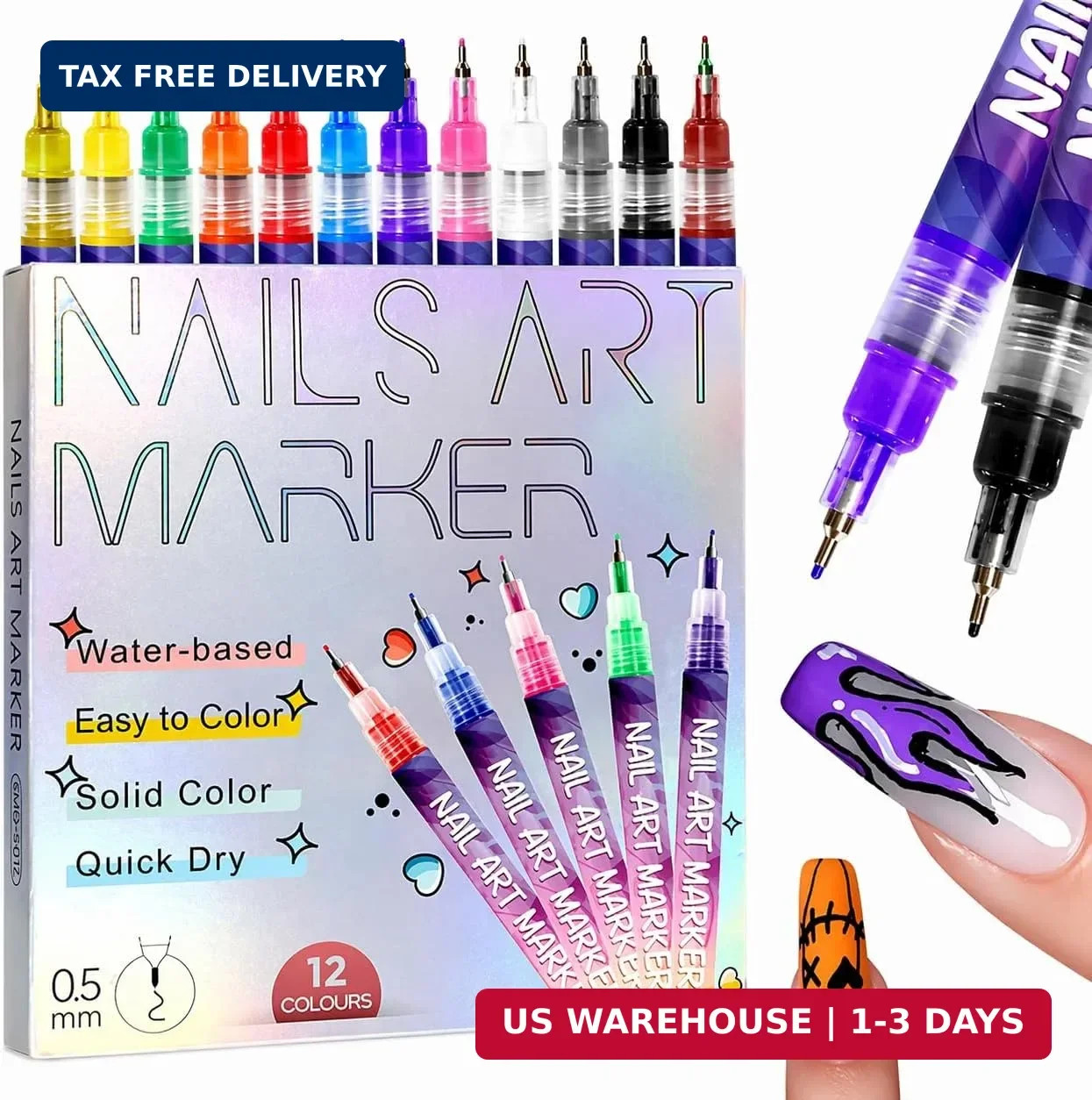 12 Colours Nail Art Markers, Nail Art Pens, Nail Polish Pens Set with Fine Ti…