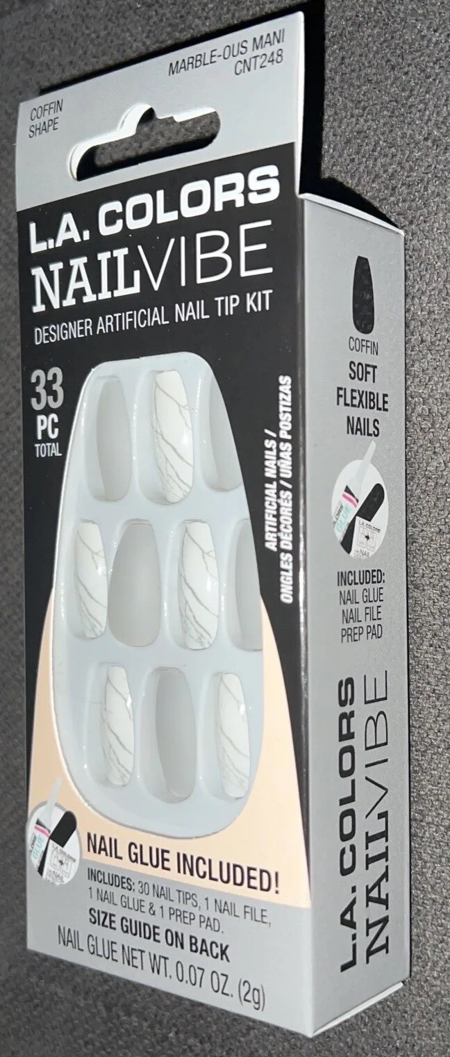 L.A. COLORS Nail Frill Artificial Nail Tips, Marble-ous Mani, 33 Pieces
