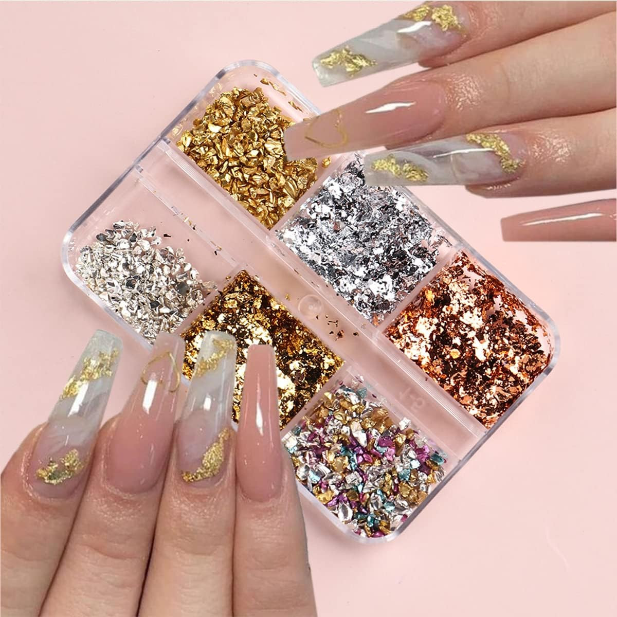 6 Colors Metallic Nail Art Foil Holographic Dazzling Irregular Nail Sequins Gold