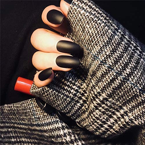 24pcs Pure Color Coffin Nails Matte False Gel Nails Art Tips Sets MFN-Black