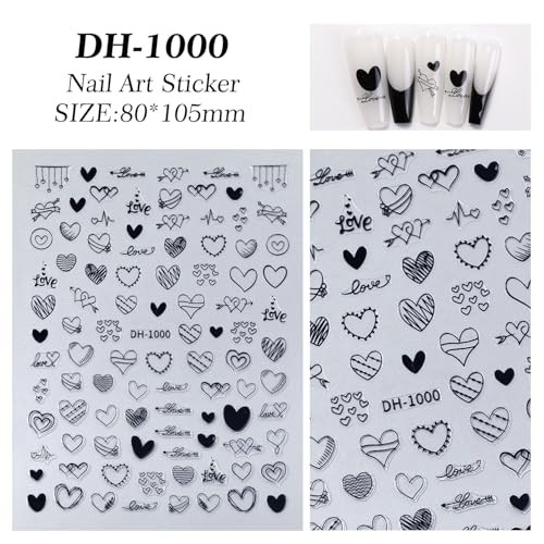 7 Sheets Heart Nail Stickers for Nail Art Valentine’s Day Nail Decals Style-5