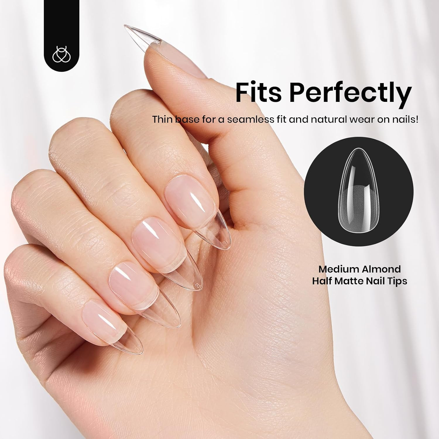 Beetles Gel Nail Tips Medium Almond Etch X, 12 Sizes 288 PCS | Half Matte Press