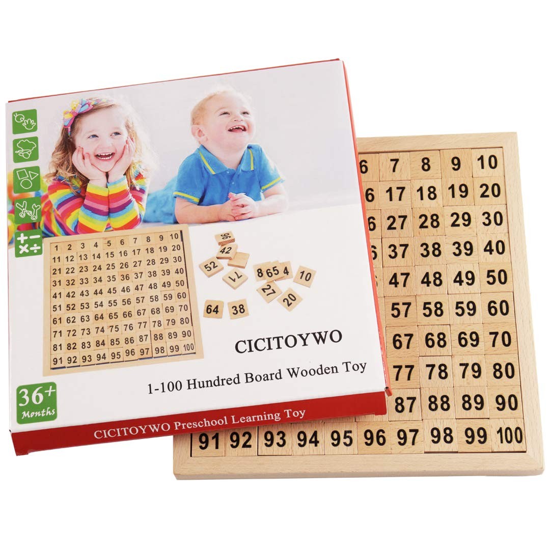CICITOYWO Wooden Hundred Board Montessori Math 8.46 x x 0.6 inches, Blue