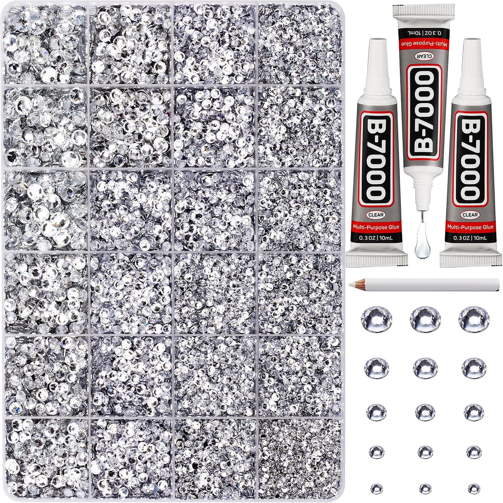33000Pcs Silver Clear Rhinestones for Bedazzling, Bedazzler Kit with Flatback…