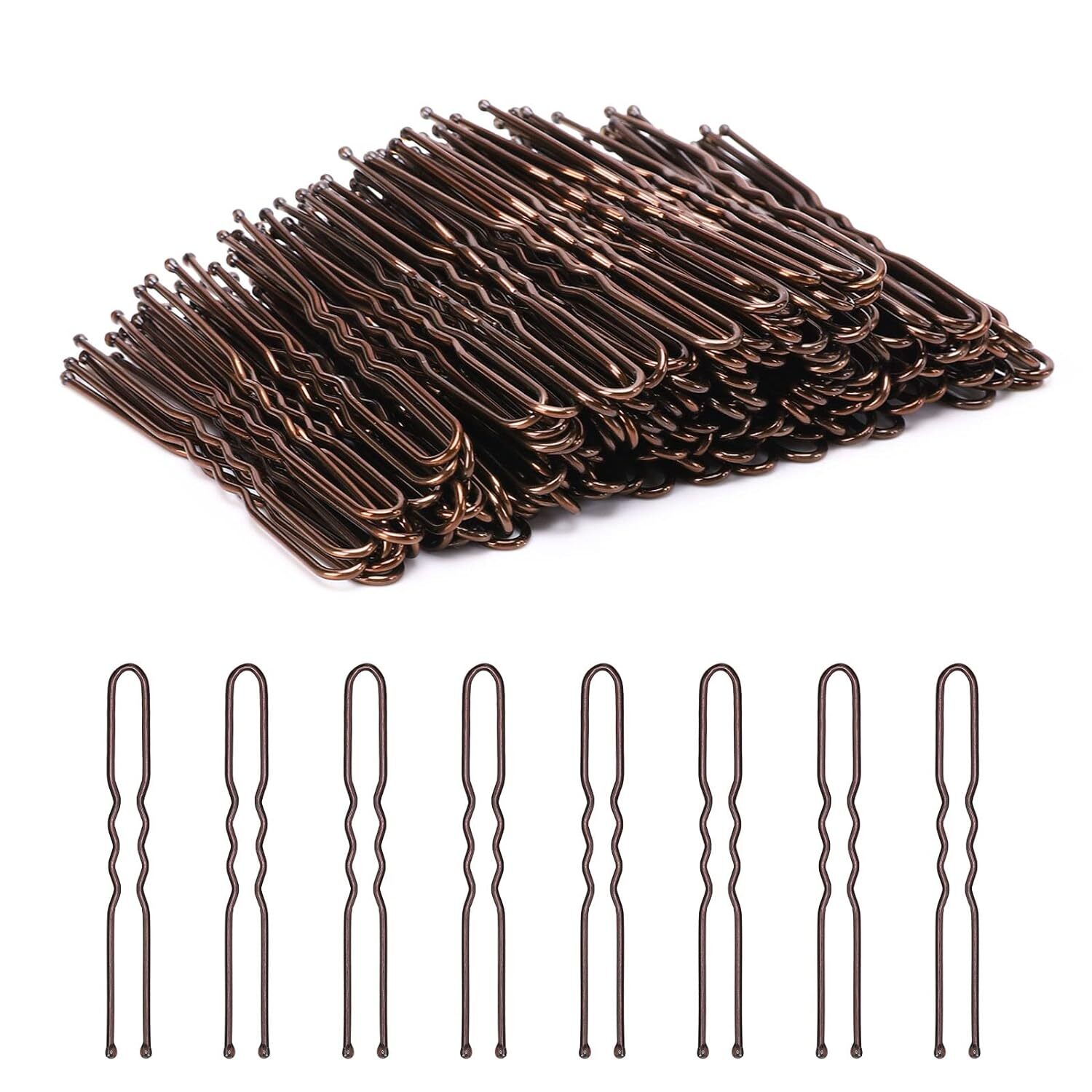 U Shaped Hair Pins, 200 Count Buns Waved Pins for Updos with Box Brown
