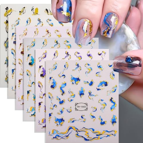 8 Sheets Nail Art Stickers 3D Self -Adhesive Hot Stamping Colorful Marble