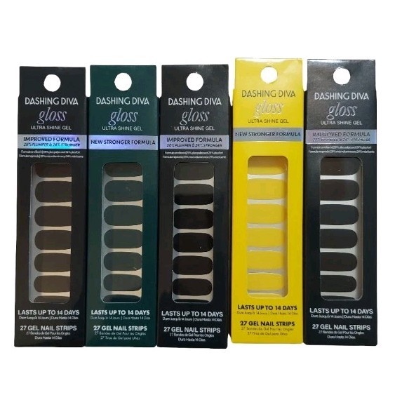 Lot Of 5 Dashing Diva Gloss Ultra Shine Gel Nail Strips Black Green Yellow