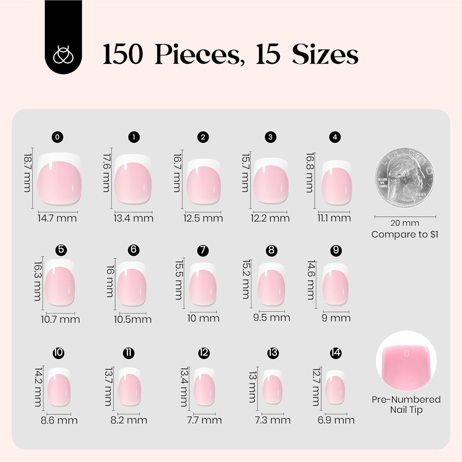 Beetles French Tips Press on Nails: 150 Pcs Pink Short Square Press on Nails Fak