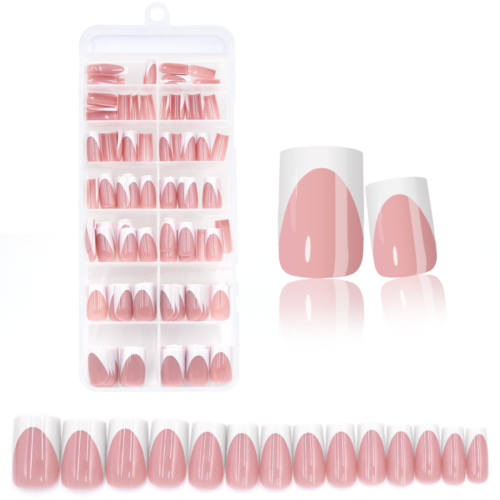 280pc French Tips Press on Nails Medium Square Fake Nail with Glue Tabs, Fren…