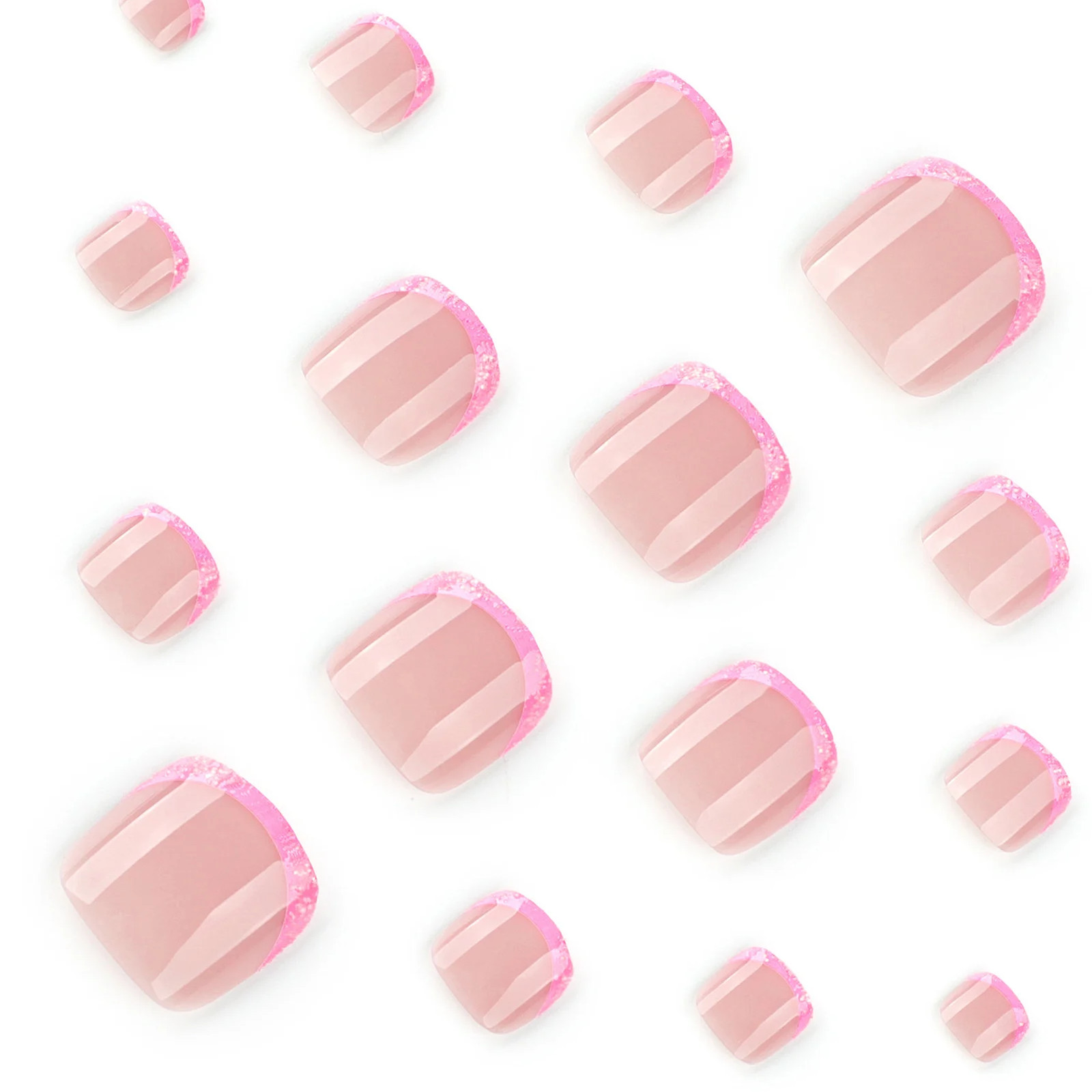 24Pcs Pink French Tip Press On Toenails Shiny Sequins Summer Fake Nails