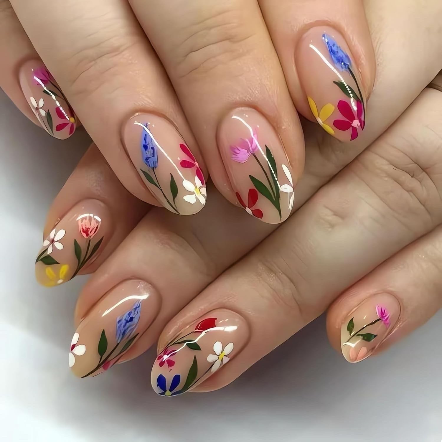 4 Assorted Press on Nails Colorful Glossy Finish Acrylic Nails 24pcs each