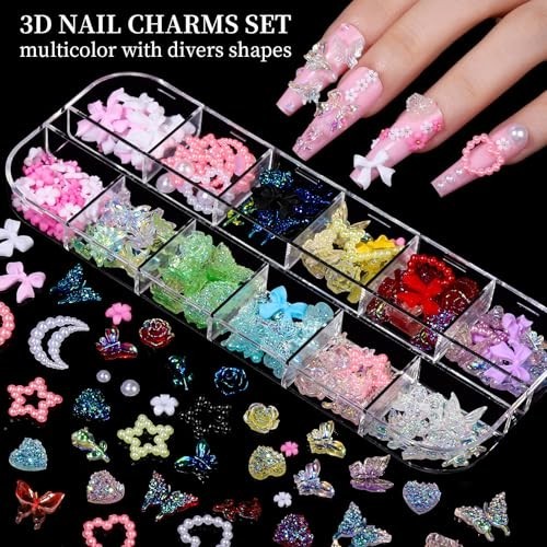Nail Charms, Nail Rhinestones Kit with 8 Boxes of Nail Gems Multi Shape