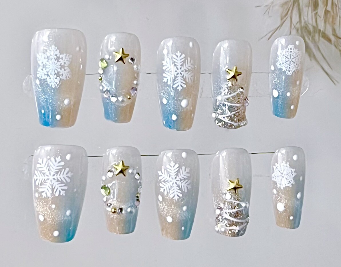 Manicure Handmade Press On Nails 10pc Reusable Artistic Design DIY Long Square