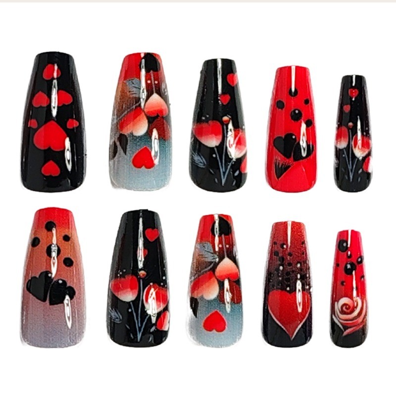 48 PCS of ballet rose heart red and black polka dots suitable for women’s nail