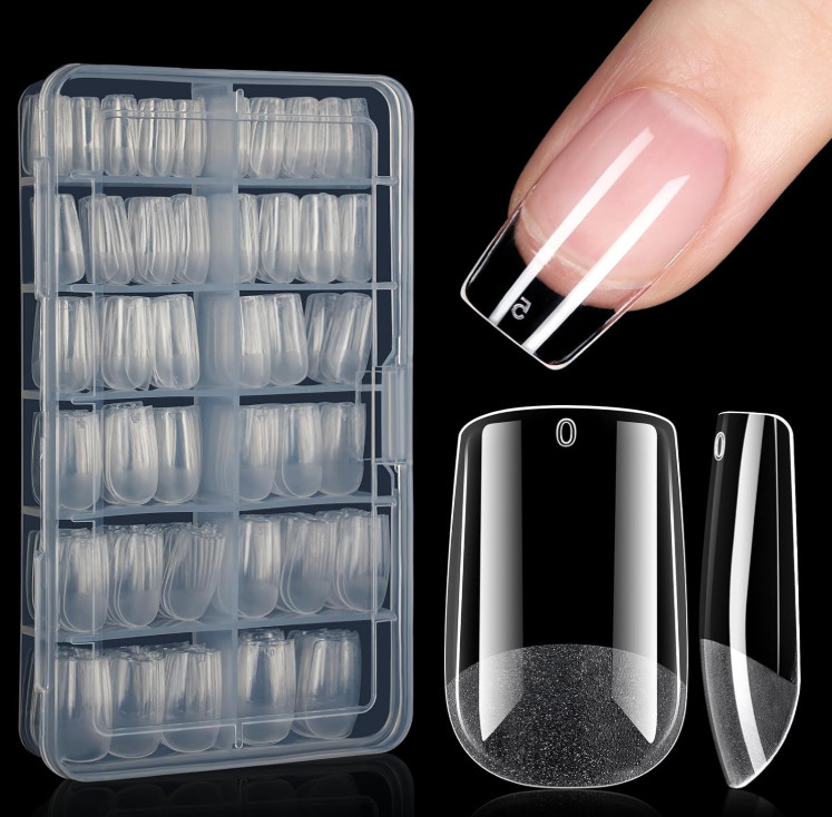 Short Square Gel Nail Tips – Full Cover Clear Half Matte Acrylic Press on Nails