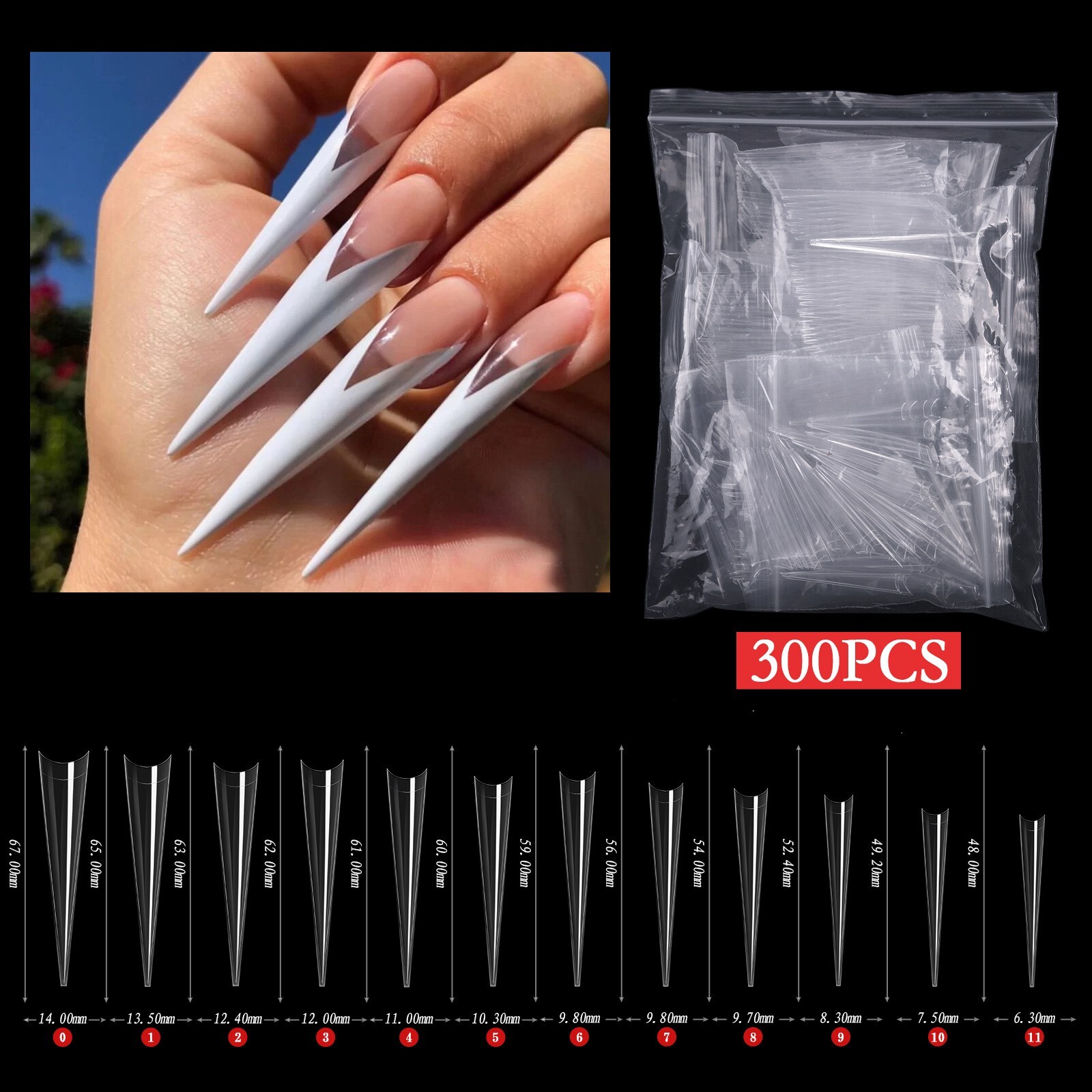 XL~XXXL False Nail Tips C Curve Stiletto Half Cover Fake Nails Finge 300/500Pcs