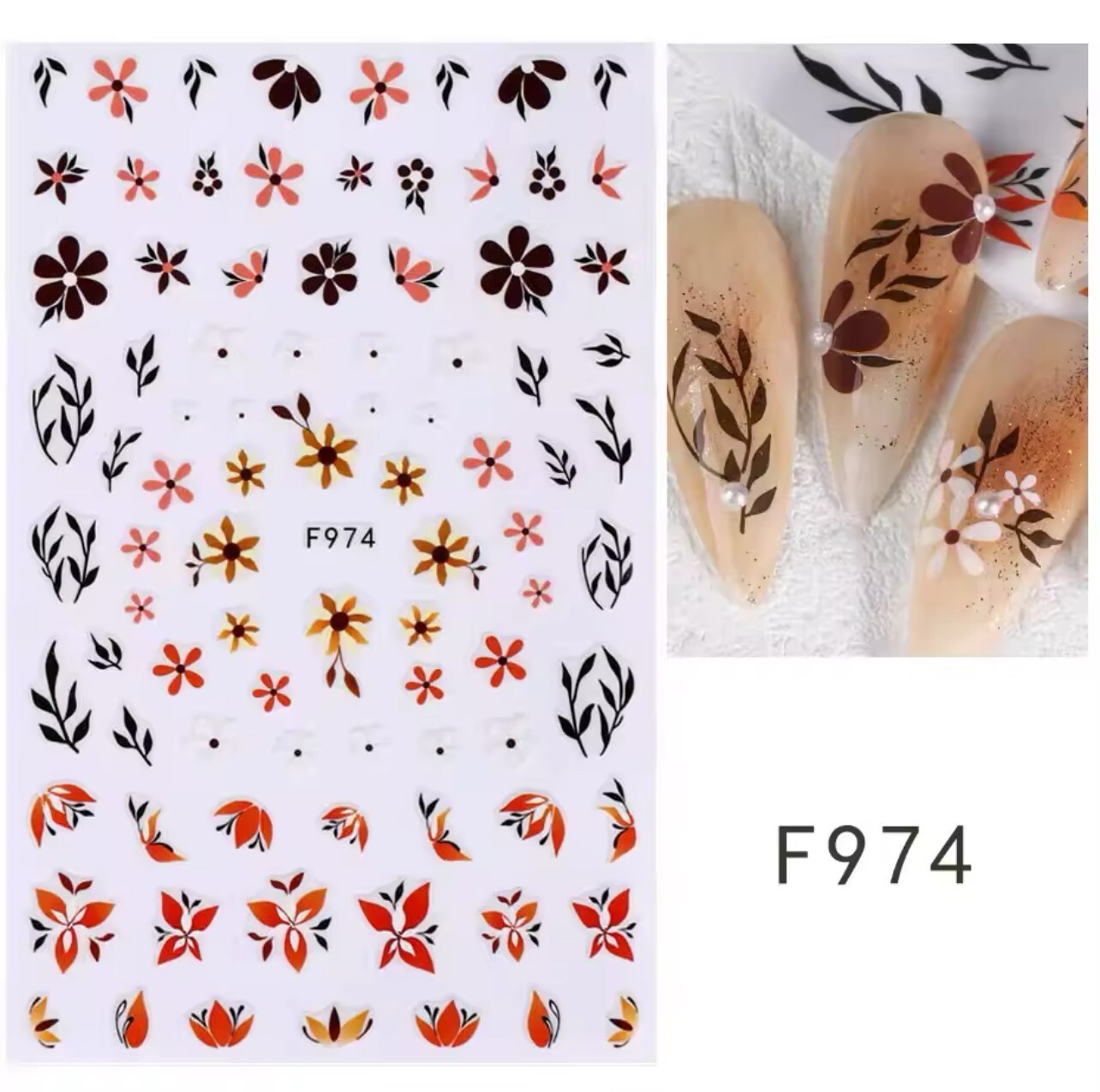 Nail Art Stickers Transfers Decals Spring Summer Flowers Floral Fern DIY F974