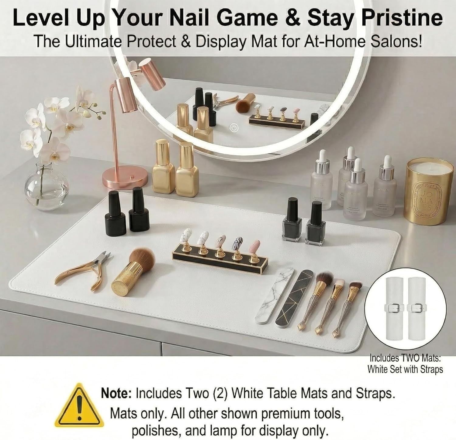 2 PCS Nail Art Table Mat, Soft Microfiber PU Leather Nail Pad, Foldable Nail Art
