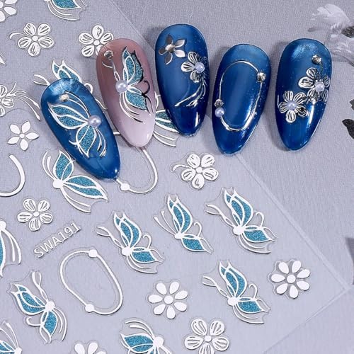 6 Sheets Flower Nail Art Stickers Gilding Gold Silver Flower Nail Decals