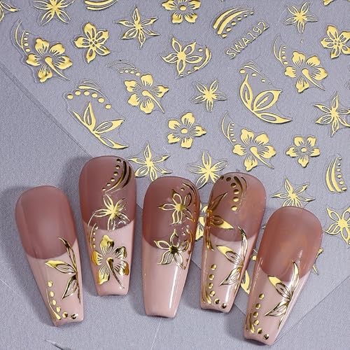 6 Sheets Flower Nail Art Stickers Gilding Gold Silver Flower Nail Decals