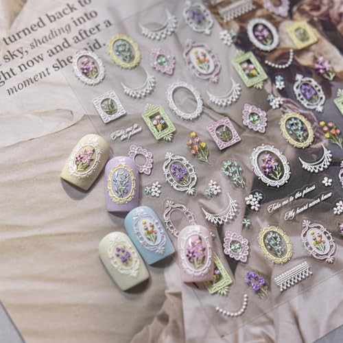 1 Sheets 5D Retro Flower Nail Art Stickers Spring Summer Cute Flower Stickers-8