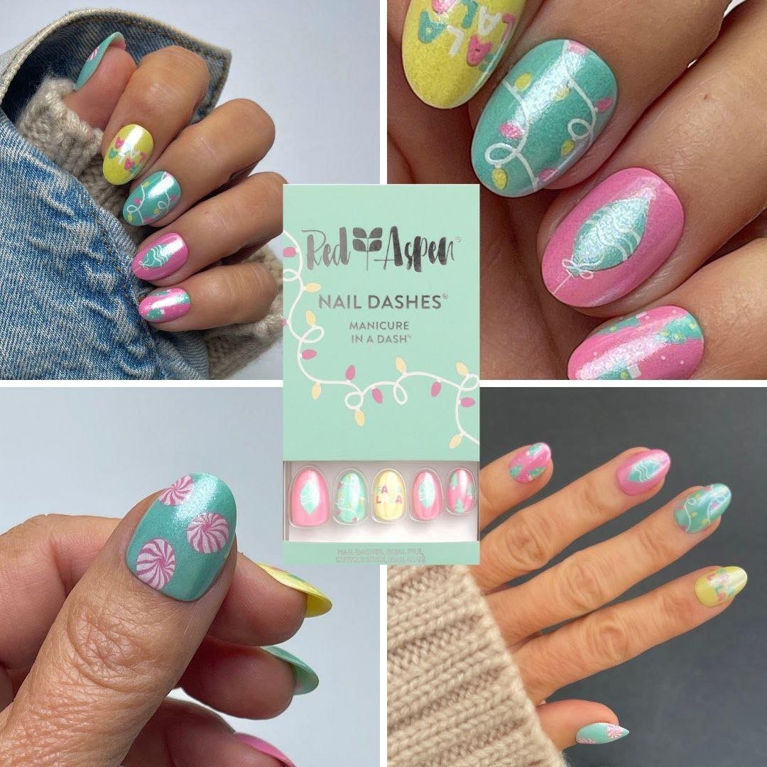 Red Aspen Press On Nails Fabiola is Forever Festive Short • Almond • Glazed