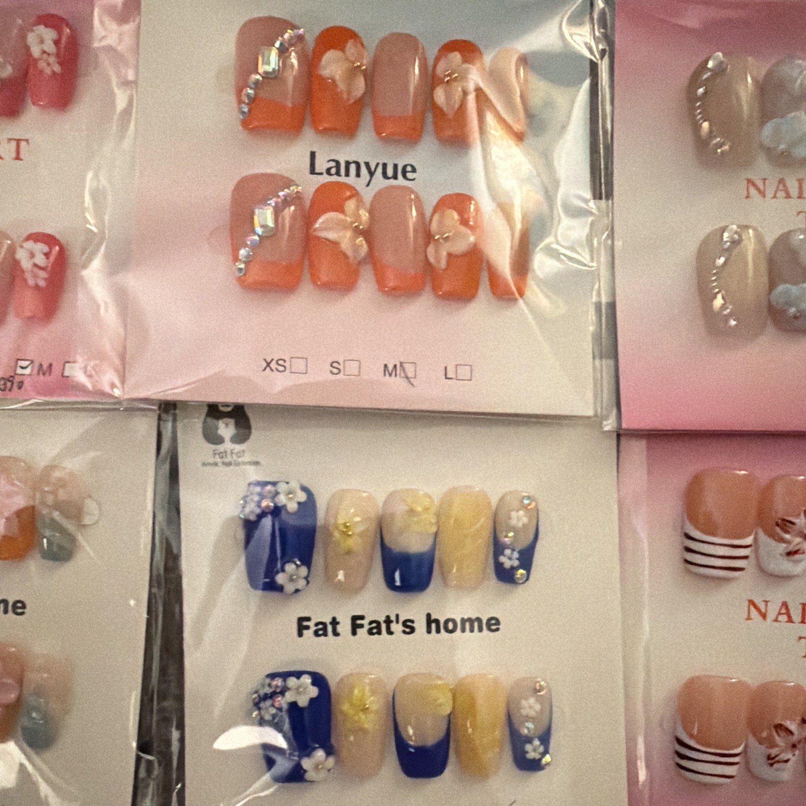 Nail Art TJM Lanyue Fat Fat’s home Press-On Nails Medium Square 3D Floral