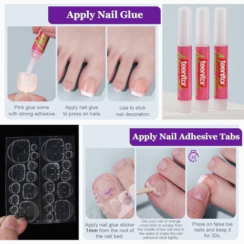 Press on Toenails for Women, 240pcs 15 Sizes of French Tip White French Nude