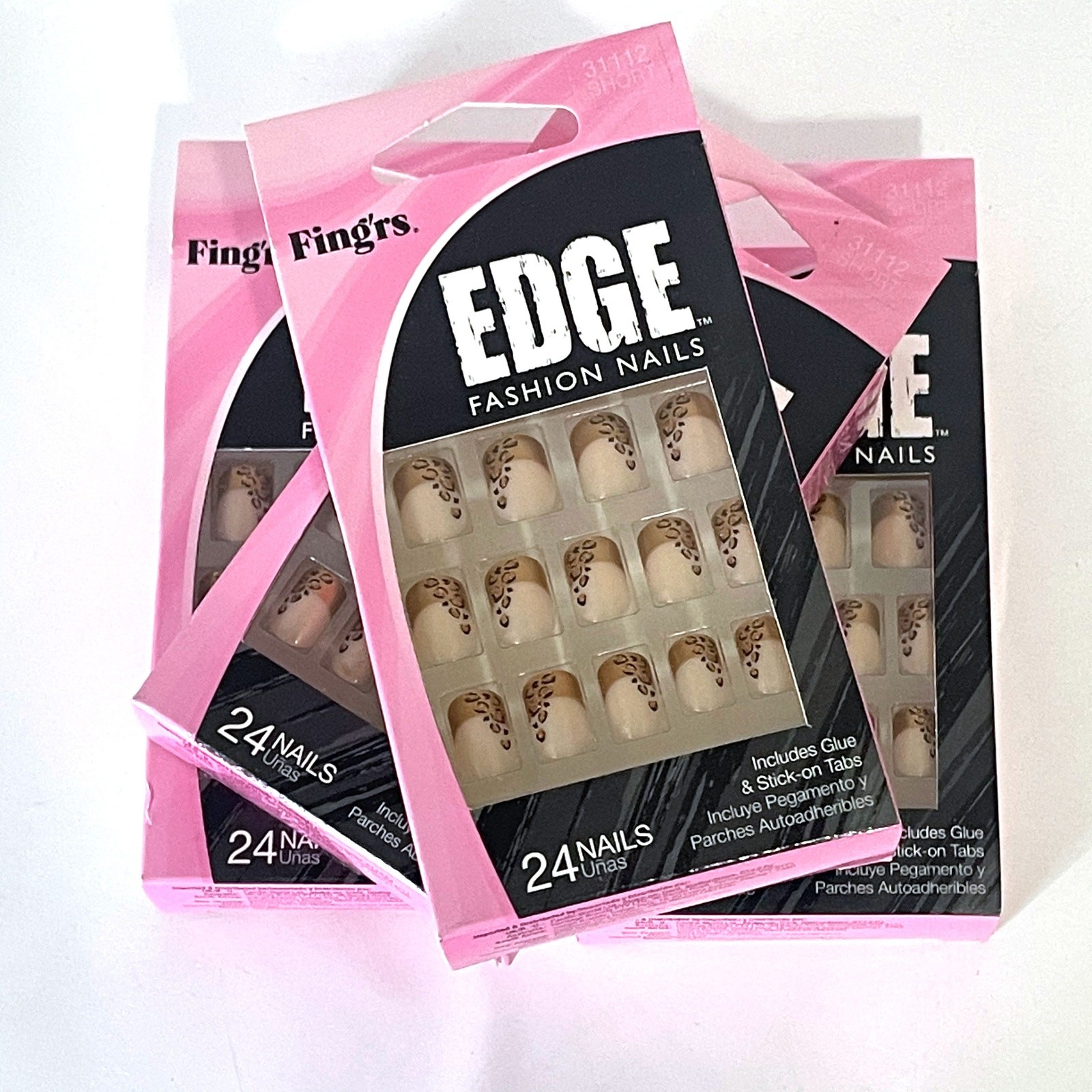 FING’RS NIB Edge Fashion Nails Gold Leopards Cheeta Design Short Tips Set for 4